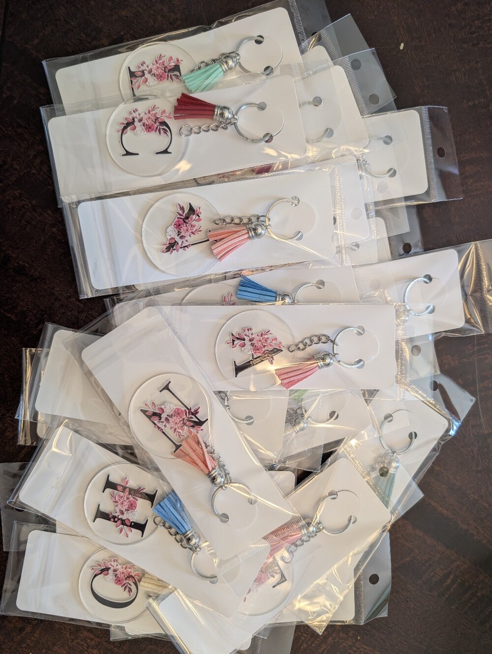 Floral Initial Keychain with Tassel